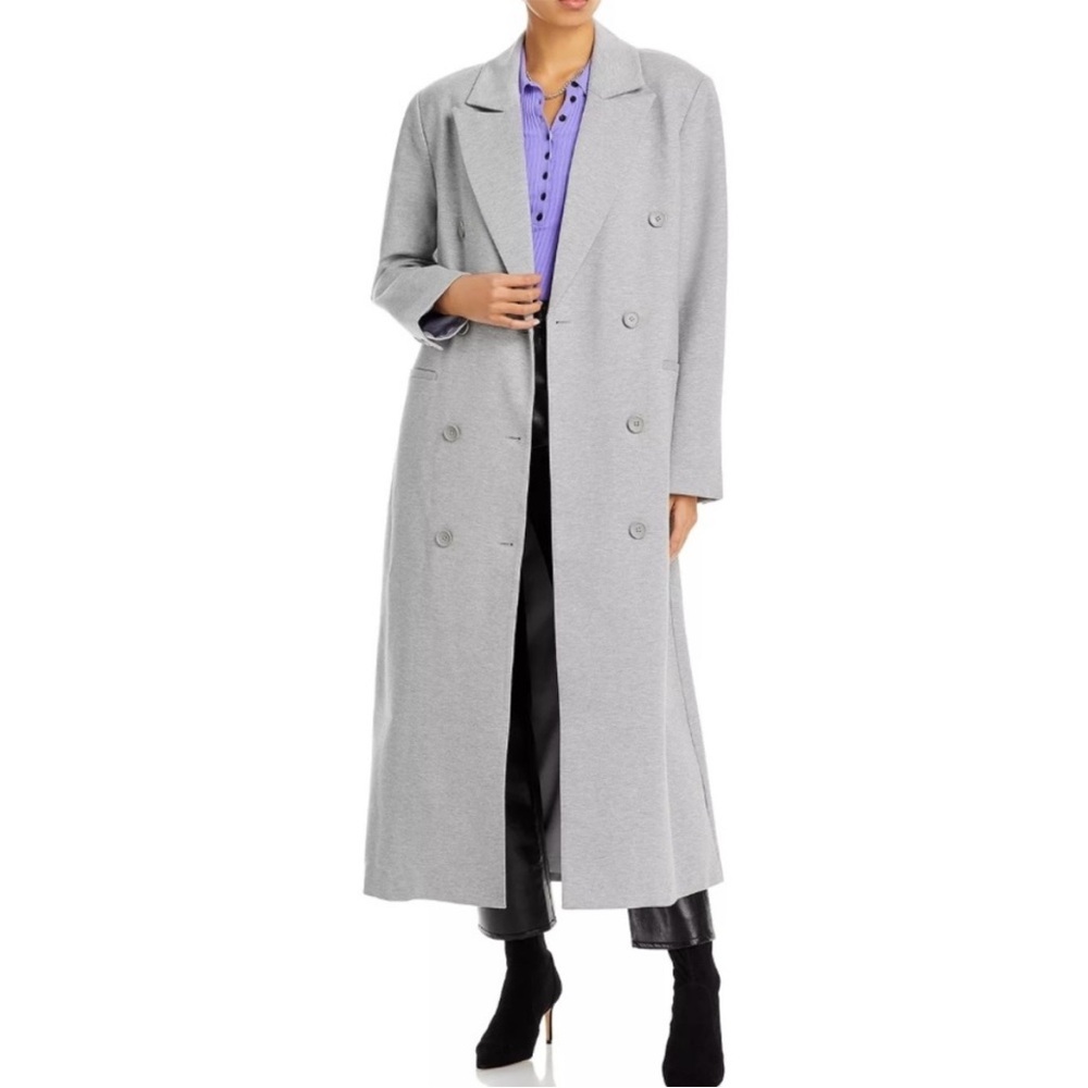 Good American Grey Long Double Breasted Lined Trench Jacket, NWOT, Small - Picture 2 of 12